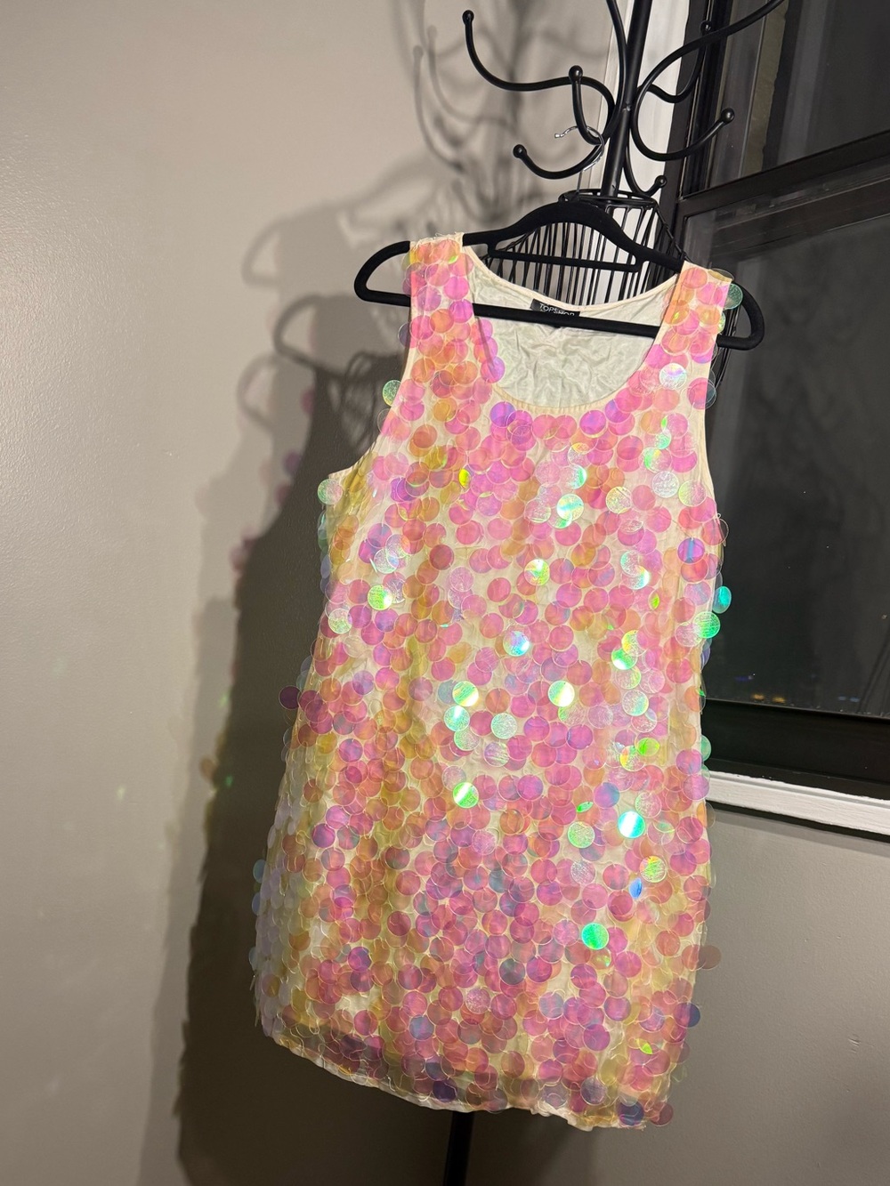 Topshop Iridescent Pink Sequin Tank Top